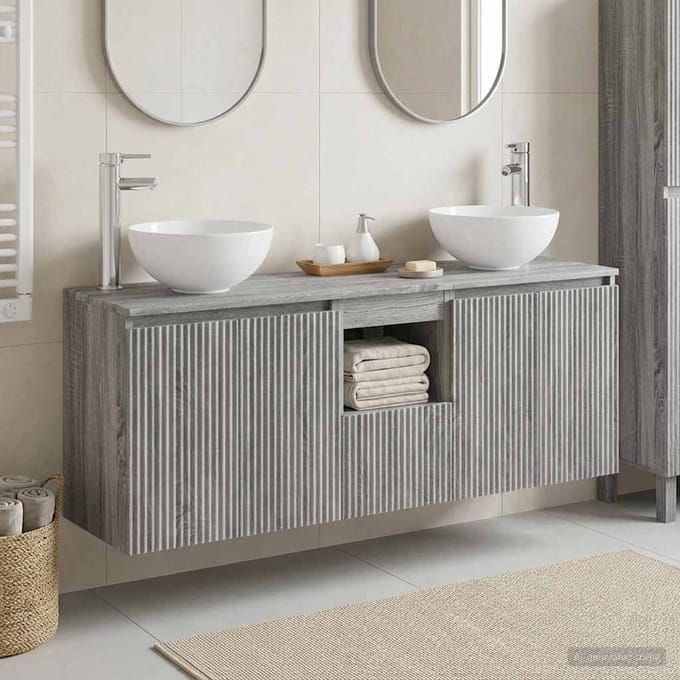 vidaXL - Badkamerkast - set - 3 - st - Grijs - Sonoma - 129 - x - 41 - x - 80 - cm