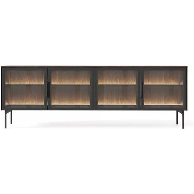 Selsey Lumi - TV-meubel met glazen fronten en LED, Dunin eiken, 181 cm
