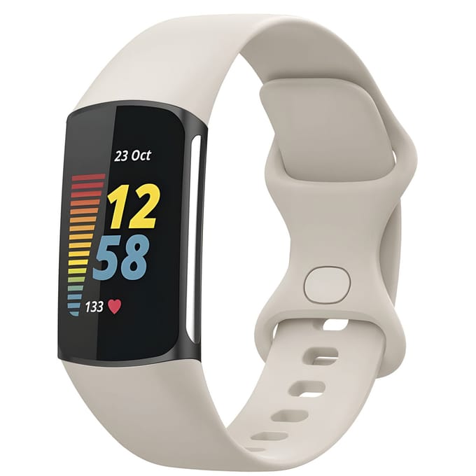 Siliconen bandje - Geschikt voor Fitbit Charge 5/ Charge 6 - Beige