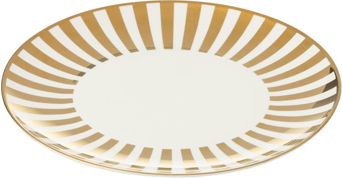 J-Line bord Gestrepen - porselein - goud/wit - large