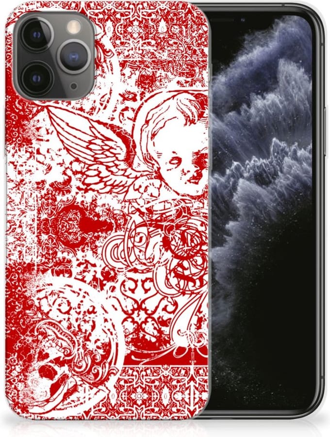 Silicone Back Case Apple iPhone 11 Pro Angel Skull Rood