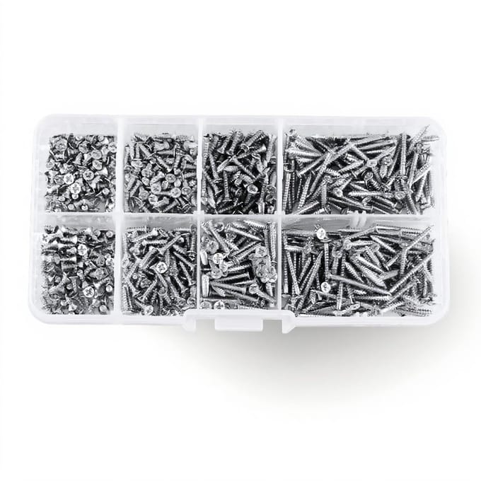 Dailygoods- Zelftappende Schroeven 800 Stuks - Assortiment Kit - Platte Kop - Vernikkeld Koolstofstaal - Houten Meubels - Hersluitbare Doos