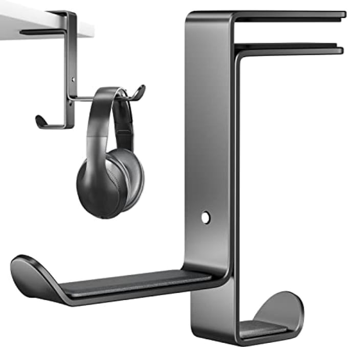 Hoofdtelefoonhouder met kabelorganizer, instelbare headsetstandaard voor gaming headset en Bluetooth-headset, zwart