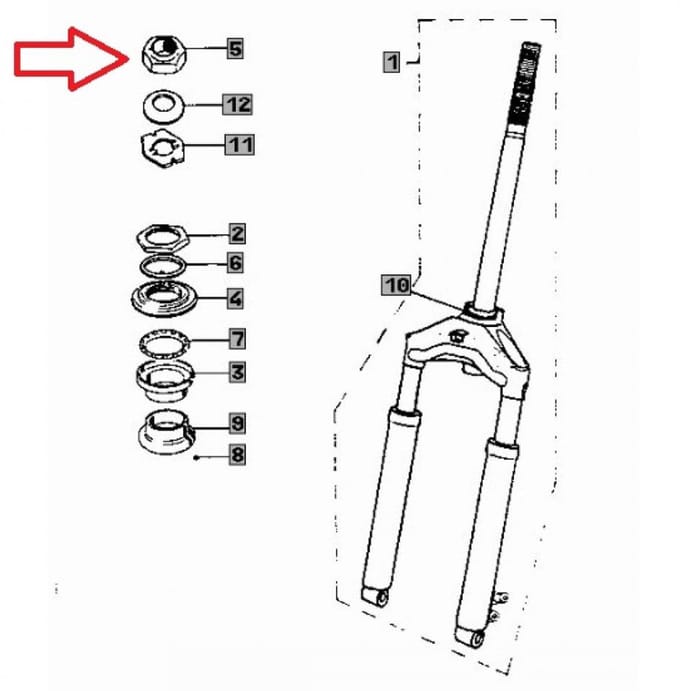 Bovenste balhoofdmoer origineel voor scooter Peugeot 50 Zenith