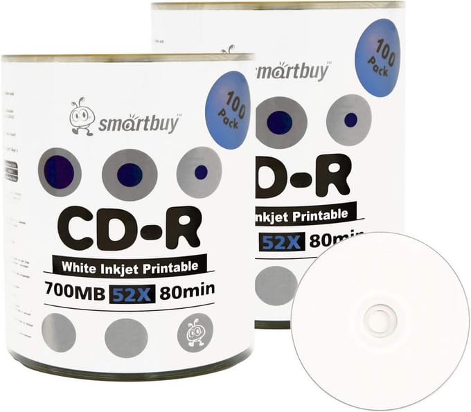 Onbeschreven CD-R Schijven 700MB/80Min, Wit Inkjet Printbaar Oppervlak - 52x Snelheid (200 Stuks)