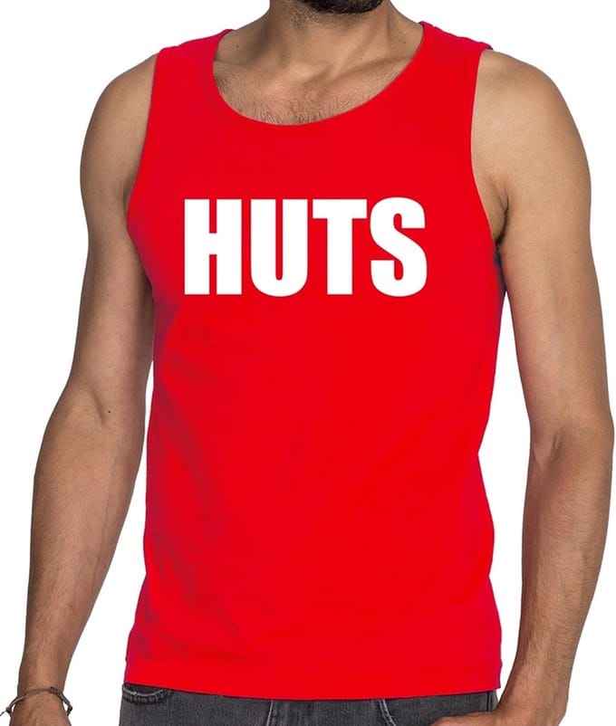 HUTS tekst tanktop / mouwloos shirt rood heren - heren singlet HUTS M