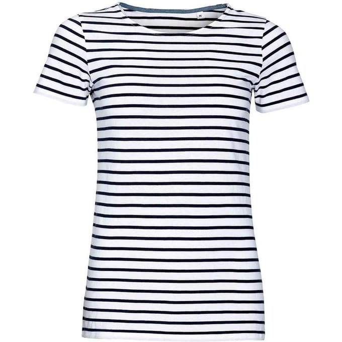 SOLS Dames/Dames Miles Gestreept Rond Hals T-shirt (Wit/Zwaar)