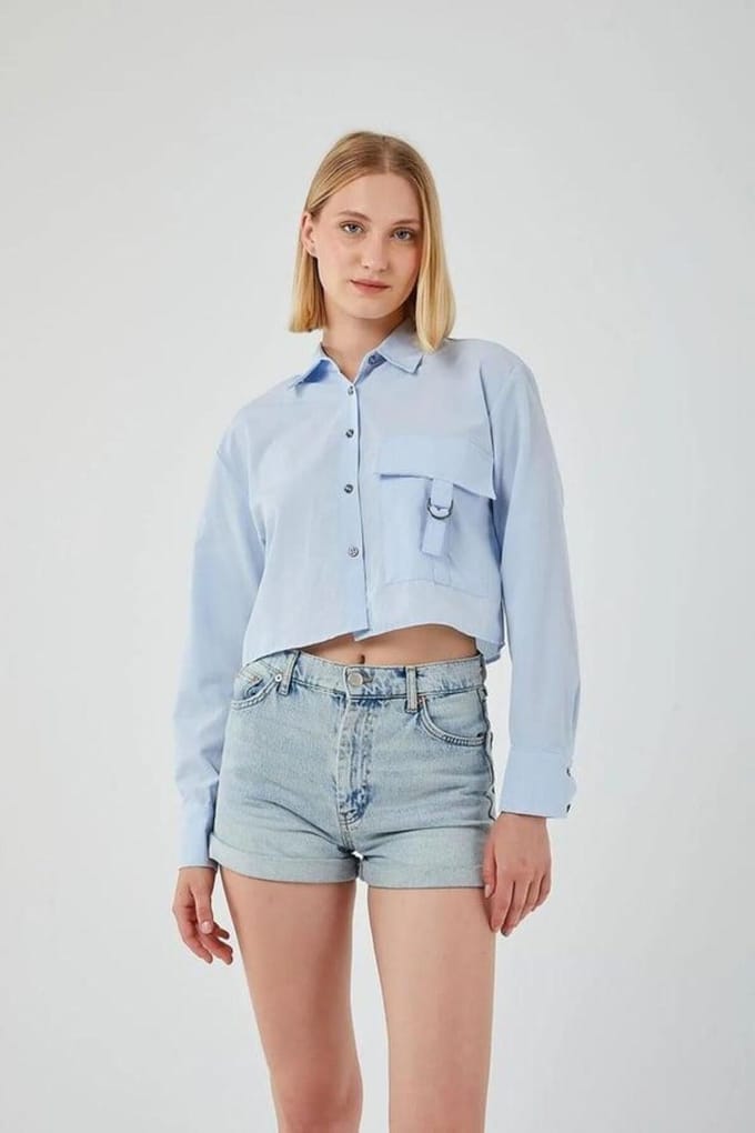 Gekruiste Poplin Blouse met Pocket Detail