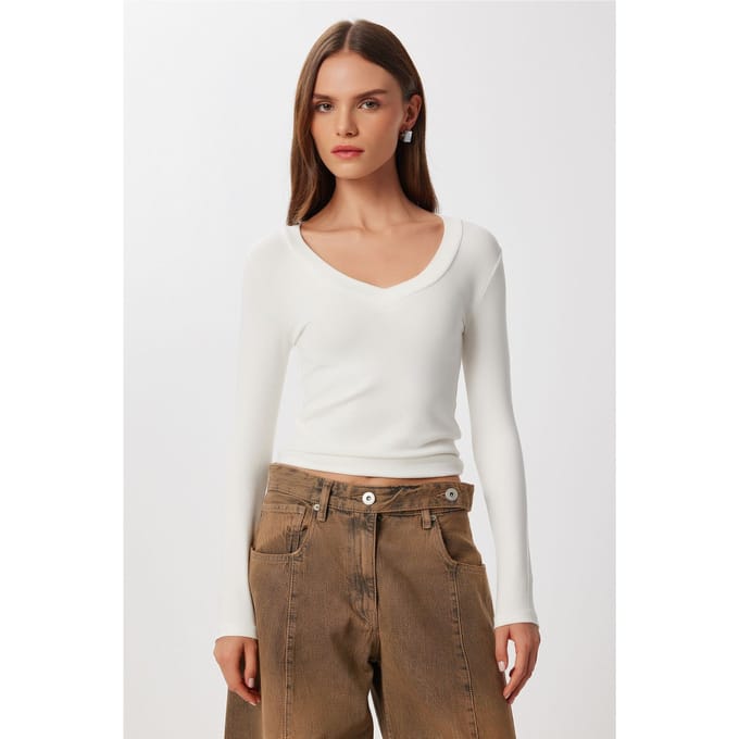 Slim Fit V-hals Lange Mouwen Blouse