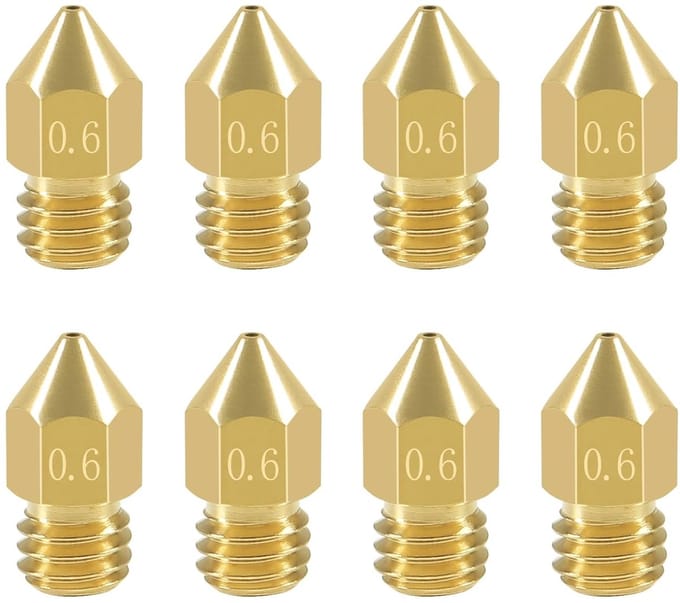 Daity Set van 8 - 0,6 mm MK8 extruder nozzles - Accessoires voor 3D-printers met MK8 nozzle - Printkoppen