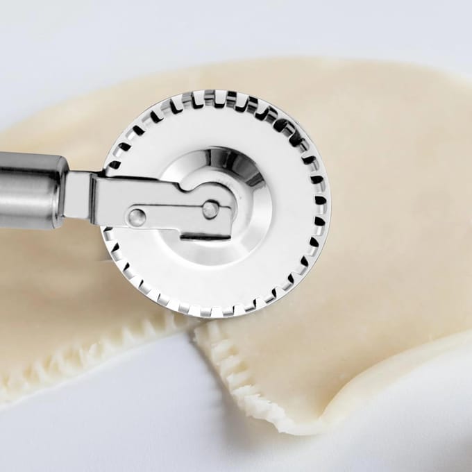 Roestvrijstalen Deegroller Randafdichting Embossing Mes, Taartvulling Dumpling Fancy Dubbelzijdig Rollend Kantensnijmes zilver