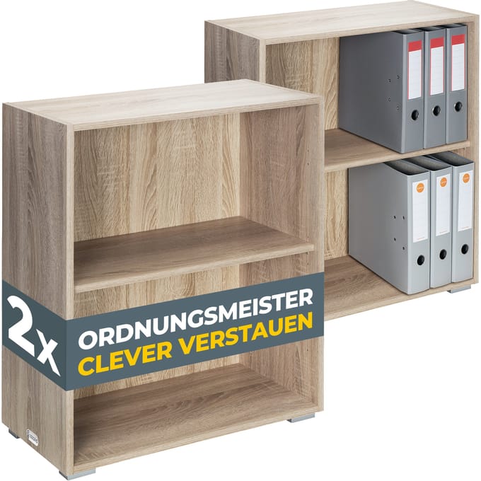 Casaria Boekenkast Set van 2 – 2 Verstelbare Planken - 77x60x28cm Eik