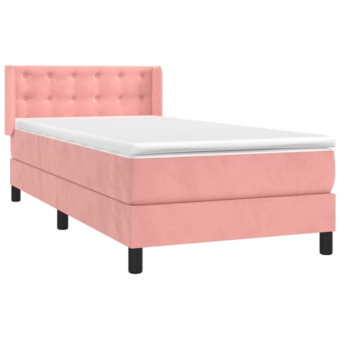 vidaXL - Boxspring - met - matras - fluweel - roze - 90x190 - cm