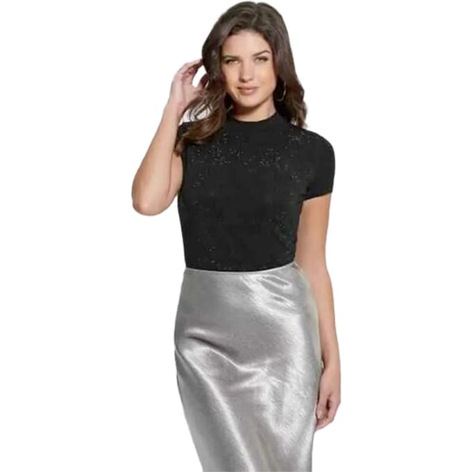 Guess SS Mock Neck All Over T-Shirt - Zwart - Maat S