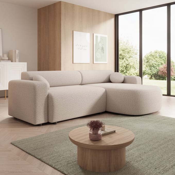 Meubella - Hoekbank Tripp - Beige stof - Universeel
