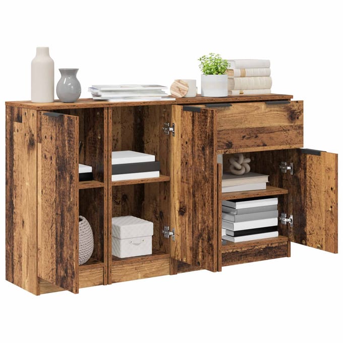vidaXL - Dressoir - 3 - st - Oud - Hout - 120 - x - 30 - x - 70 - cm - Bewerkt - hout