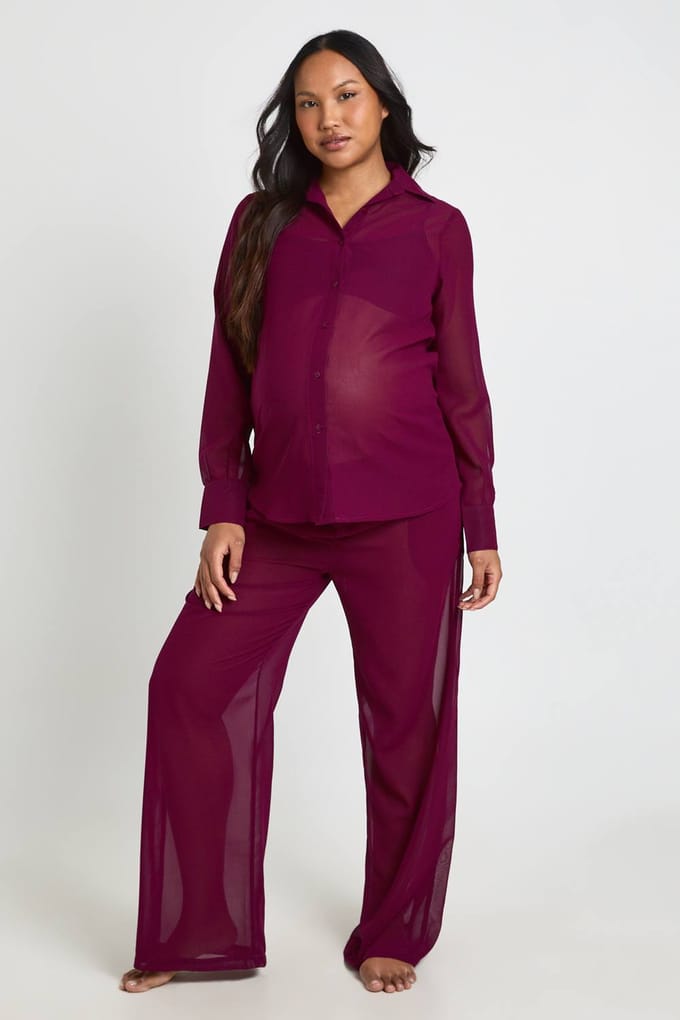 boohoo Dames Zwangerschaps Chiffon Strandbroek | Pruim | Maat: 36