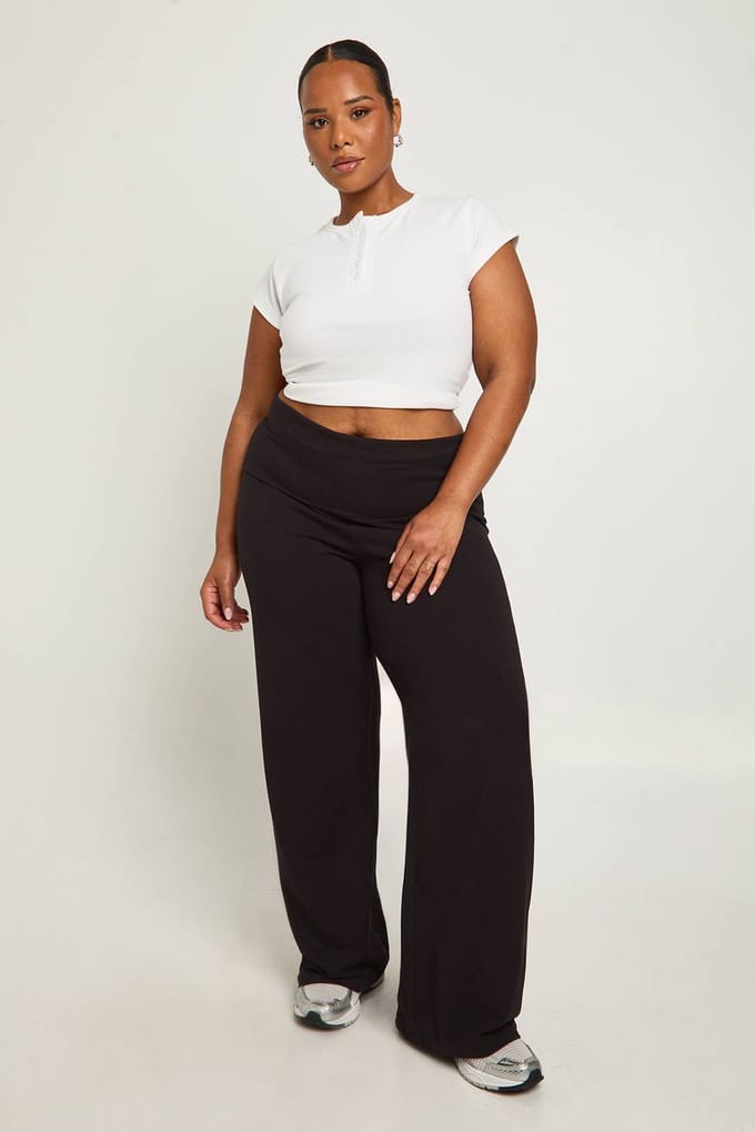 boohoo Dames Plus Basic Opgevouwen Tailleband Uitlopende Legging | Black | Maat: 20