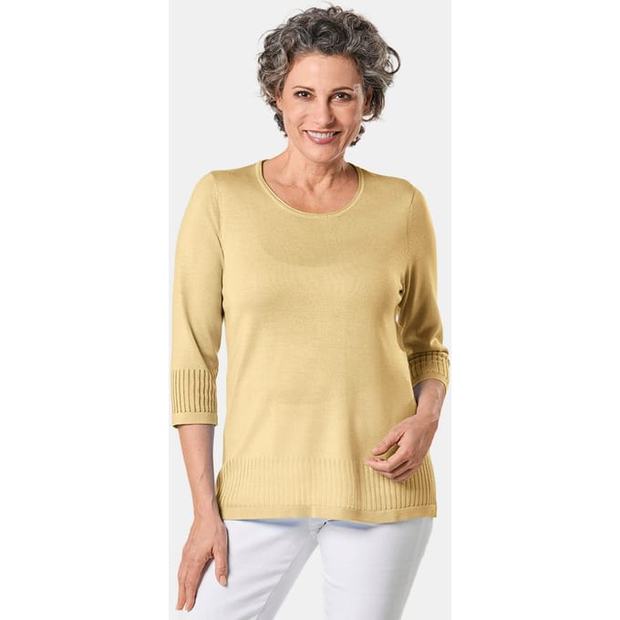 Verzorgde ajour pullover met vrouwelijke accenten - geel - Gr. 44 van Goldner Fashion