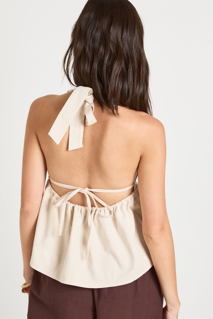 boohoo Dames Chambray Halter Swing Top | Ecru | Maat: 38