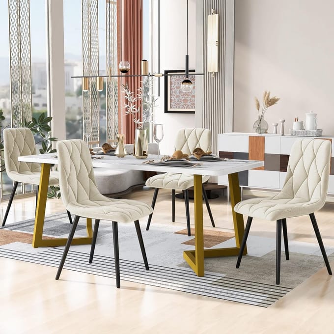 Eetkamerset Tafel met 4 Velours Stoelen voor 4 Personen