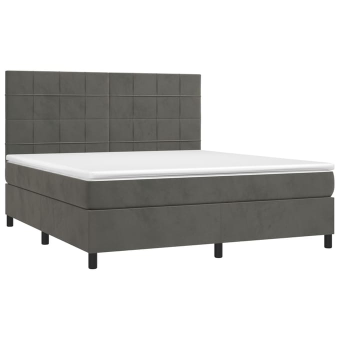 vidaXL - Boxspring - met - matras - en - LED - fluweel - donkergrijs - 160x200 - cm