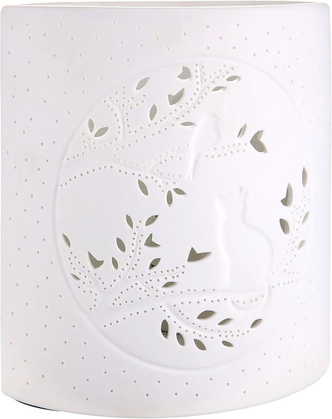 Omgoods - Decoratieve Tafellamp Kat met Vogel Porselein 20cm