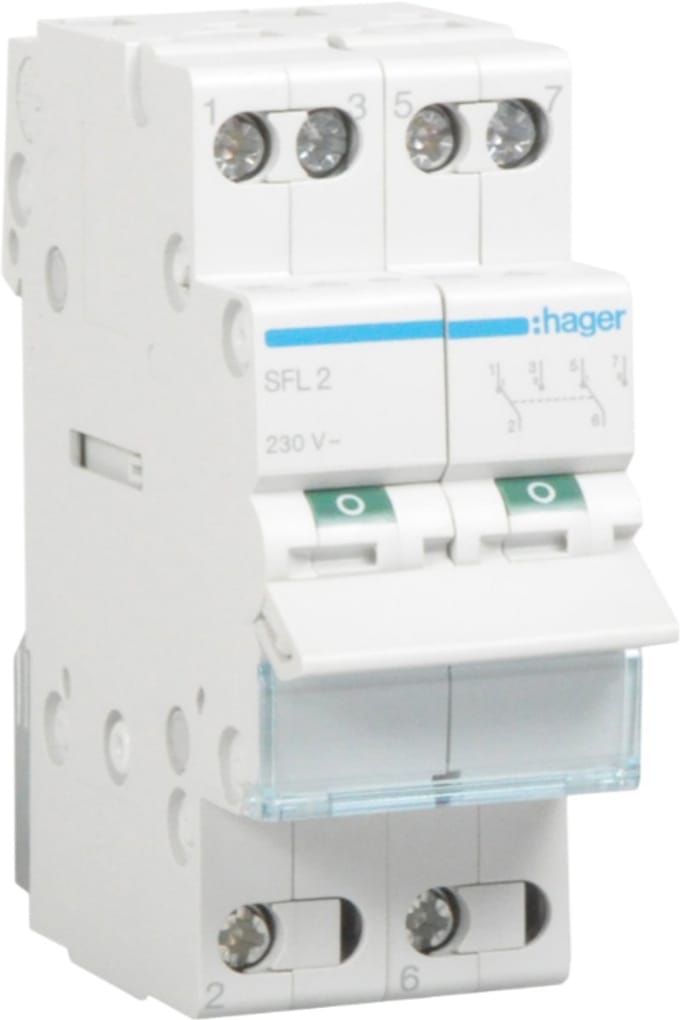 Hager omschakelaar 16A 2P I-II common onder DIN-rail (SFL216)