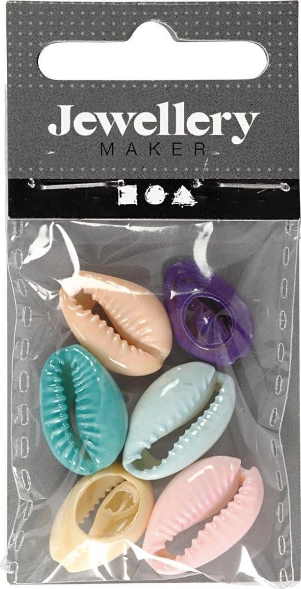 Schelpen, L: 20 mm, diverse kleuren, 6 stuk/ 1 doos
