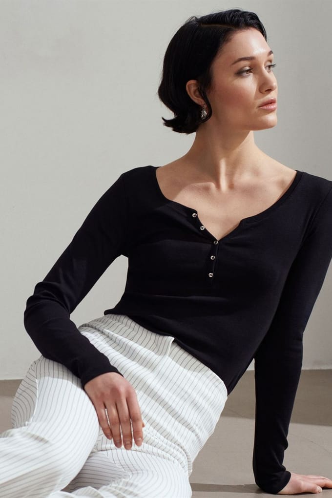 Slim Fit Katoenen Lange Mouwen Knop Blouse