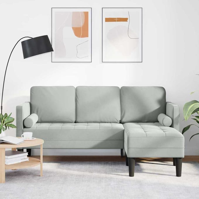 vidaXL - Bankstel - met - kussen - Lichtgrijs - Polyester