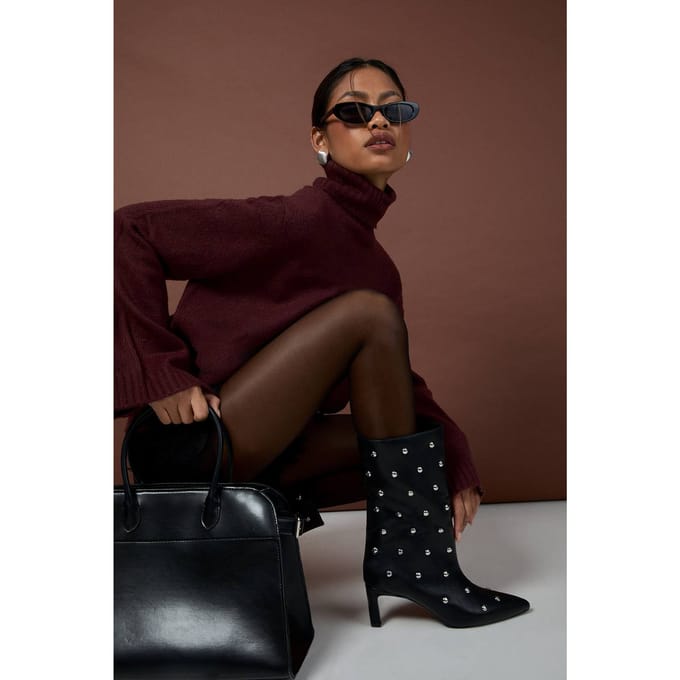 boohoo Dames Gespikkelde Mid Column Stiletto laarzen | Black | Maat: 4