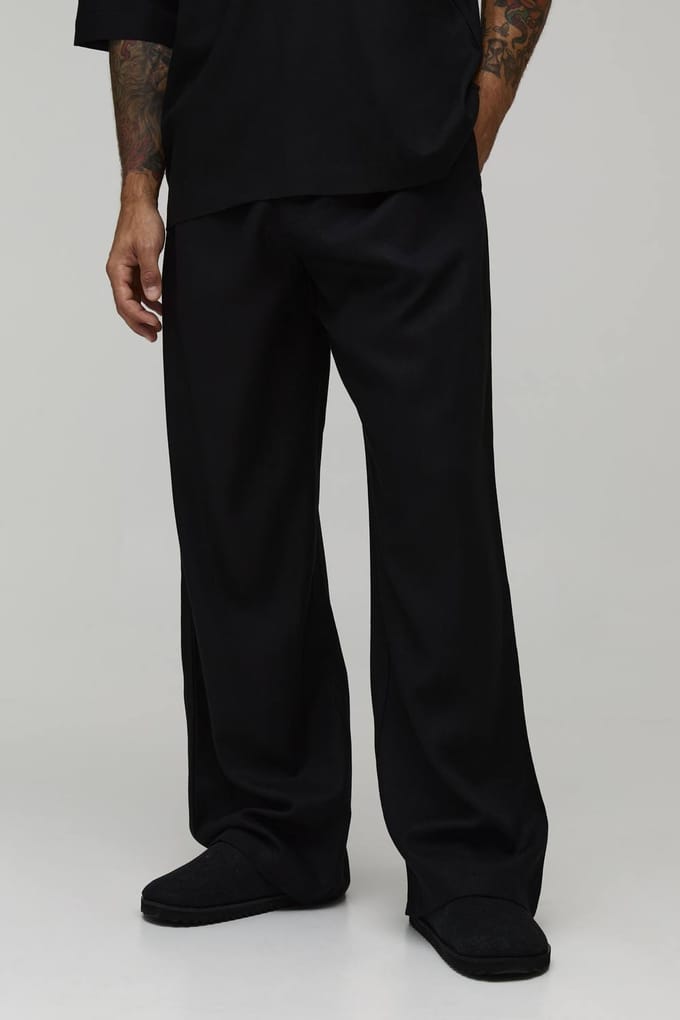 Wide Leg Half & Half Waist Linen Blend Co-Ord Trouser | Black | Size 3XL