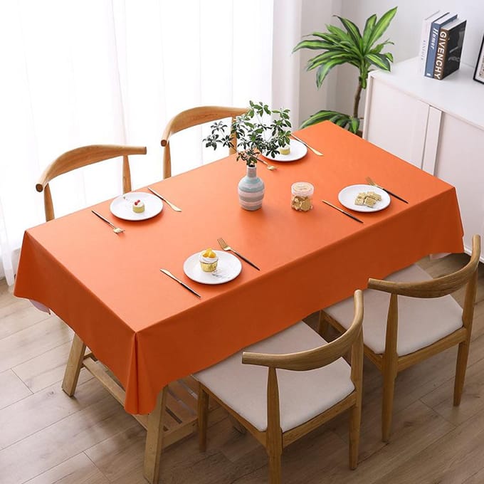 Verdikt Effen Kleur Waterdicht Niet-wasbaar PVC Tafelkleed Tafelmat Rechthoekig Tafelkleed Woondecoratie round 120cm oranje