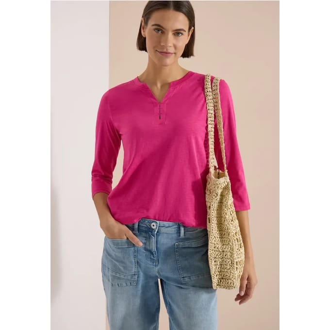 Shirt met 3/4-mouwen, split in de hals en elastische zoom