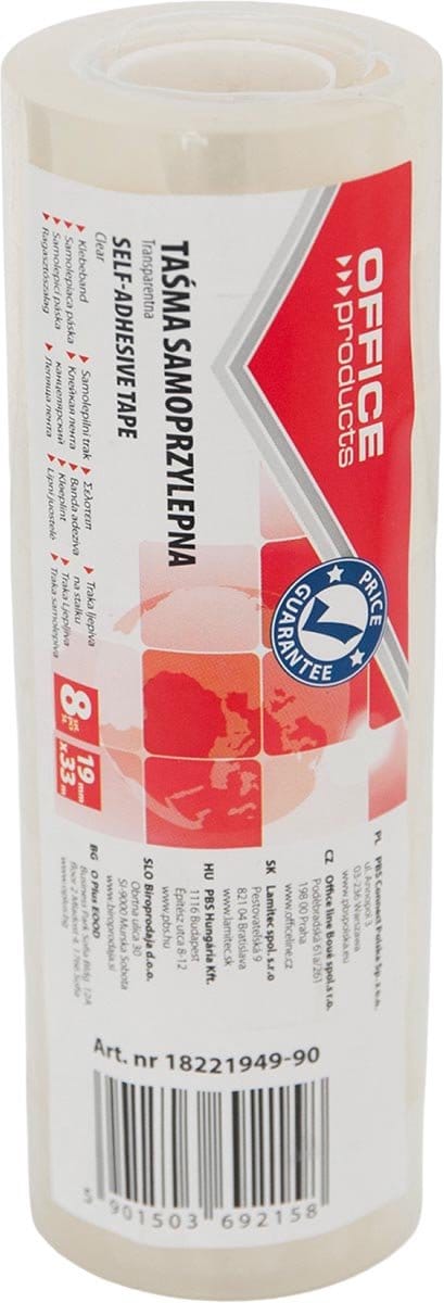 OFFICE products plakband | 19 mm x 33 m | transparant | pak van 8 stuks