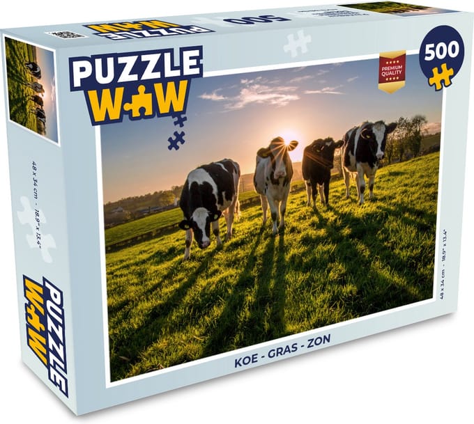 Puzzel Koe - Gras - Zon - Legpuzzel - Puzzel 500 stukjes