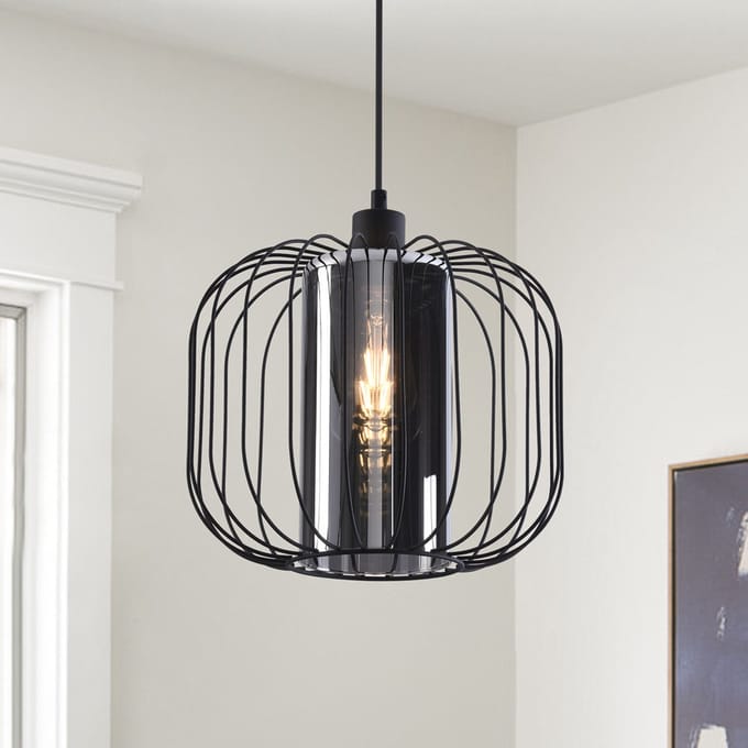 LumenXL LumenXL - Zwarte hanglamp Dila - rookglas - E27