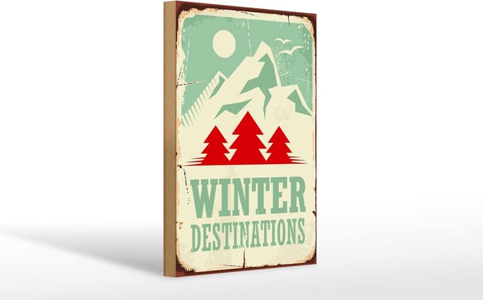 Holzschild Retro 20x30cm Ski winter destinations Abenteuer