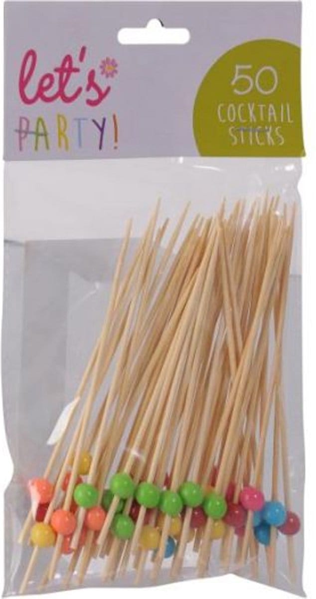 Excellent Houseware Cocktailprikkers met balletje - 50x stuks - bamboe