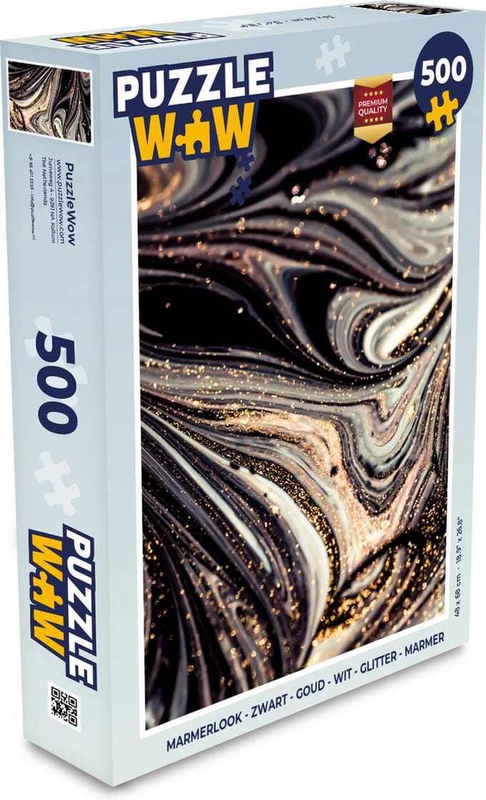 Puzzel Marmerlook - Zwart - Goud - Wit - Glitter - Marmer print - Legpuzzel - Puzzel 500 stukjes