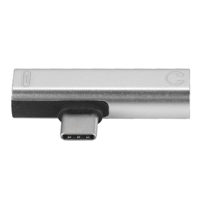 2-in-1 Type C naar 3,5 mm jack hoofdtelefoon USB-oplaadconverter Multifunctionele transverter Zilver