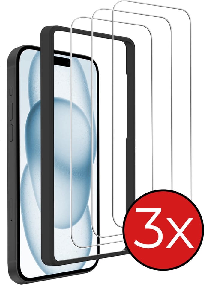 Screenprotector - 3 Stuks - Geschikt voor Apple iPhone 15 Plus - Met Installatie Frame - Beschermglas - Gehard Glas - Tempered Glass - Screen Protector