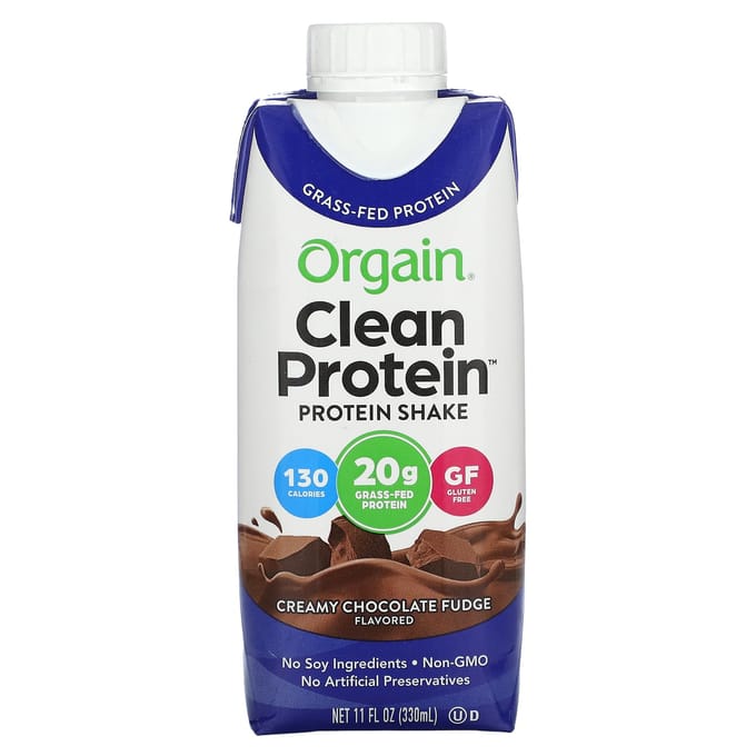Orgain, Clean Eiwitshake, Romige Chocolade Fudge Smaak, 4 pakken, 11 fl oz (330 ml) elk