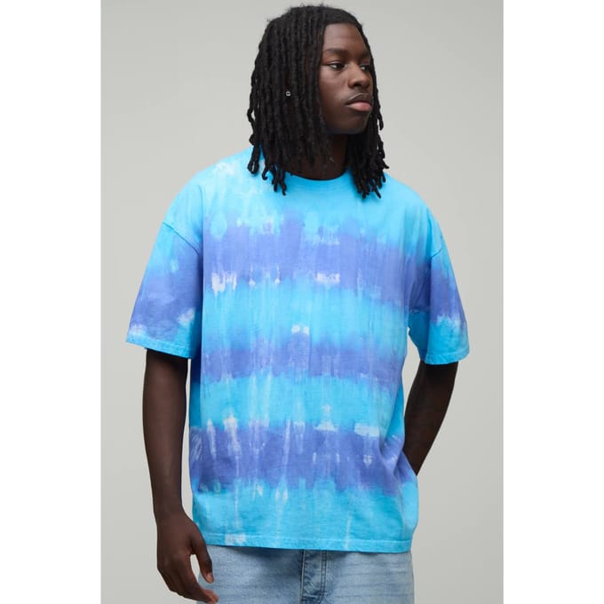 Oversized Gestreept Tie-dye T-shirt | Blue | Size Large