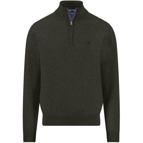 Fynch-Hatton Trui Solid Color Troyer Zip Superfine Cotton Cypress / male