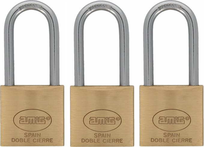 Amig Hangslot met 2 sleutels - 3x - 40 mm - messing - kofferslot