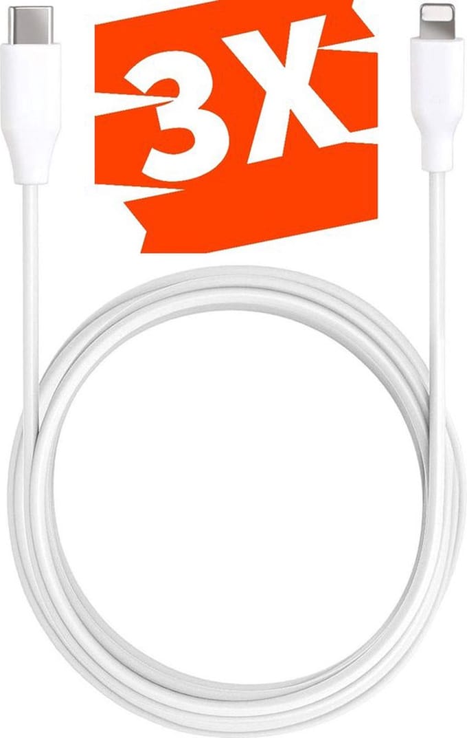 3x USB C kabel geschikt voor iPhone 13 / 13 Pro / 13 Pro Max / 13 Mini - Lightning USB-C kabel - 20W Power Delivery - Oplaadkabel & Datakabel - Extra Lang Snellaad Snoer - 3 Meter