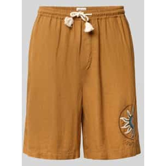straight fit short van mix van linnen en viscose met motiefstitching