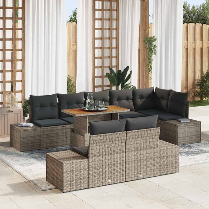vidaXL - Tuinbank - Set - 9 - st - Grijs - poly - rattan